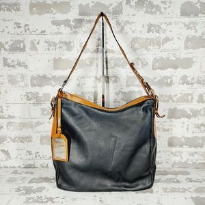 Rugby Ralph Lauren Black Leather Brown Strap Bag Charm Shoulder Bag 0760